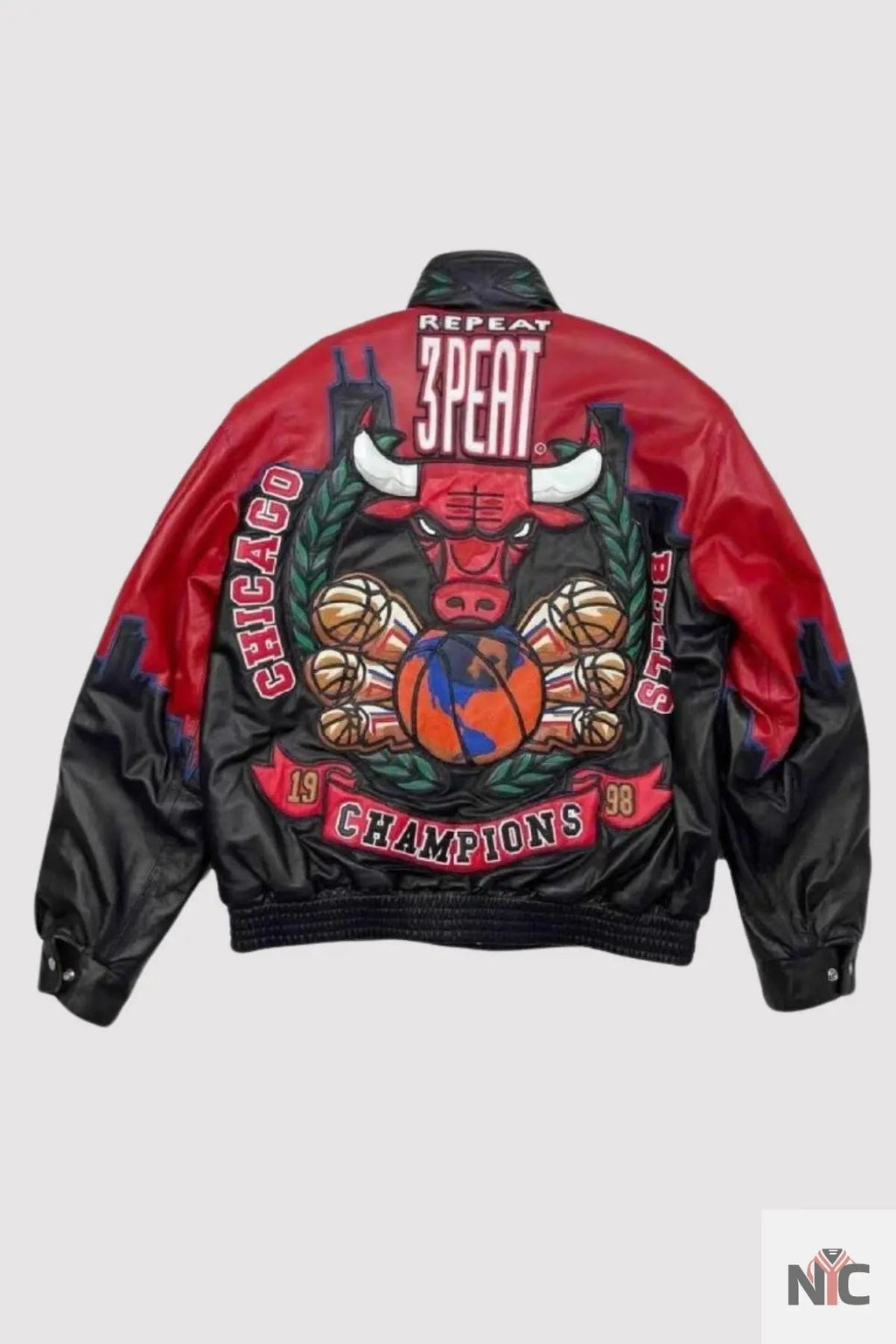 3 Peat Chicago Bulls Leather Varsity Jacket Clanton Jacket