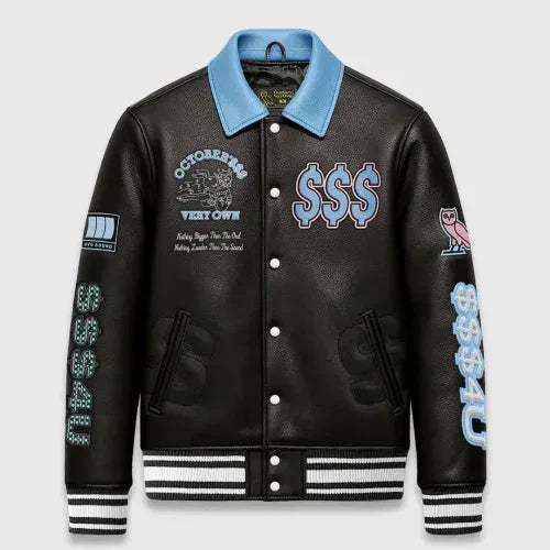 $$$4U Collared Varsity Black Jacket Clanton Jacket
