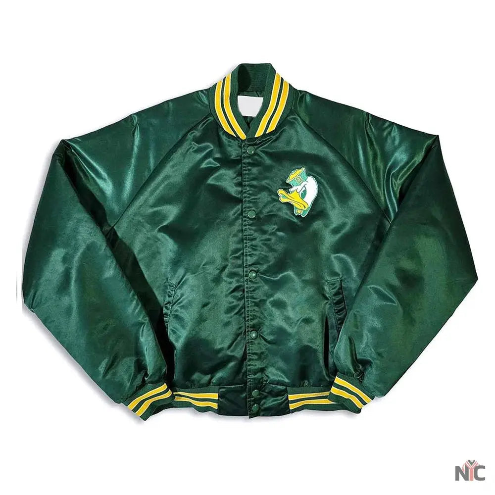 80s Oregon Ducks Green Bomber Satin Jacket Clanton Jacket