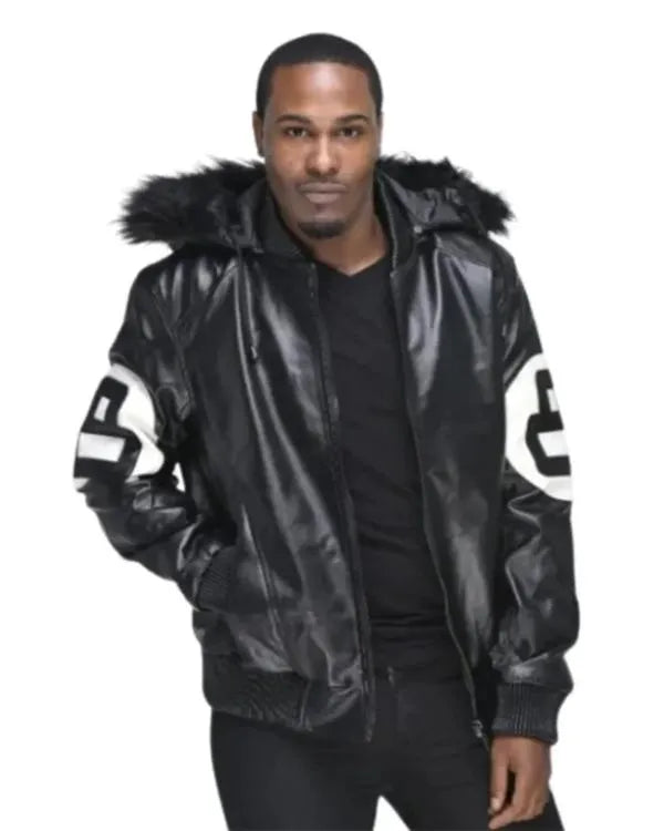 8 Ball David Puddy Black Leather Bomber Jacket