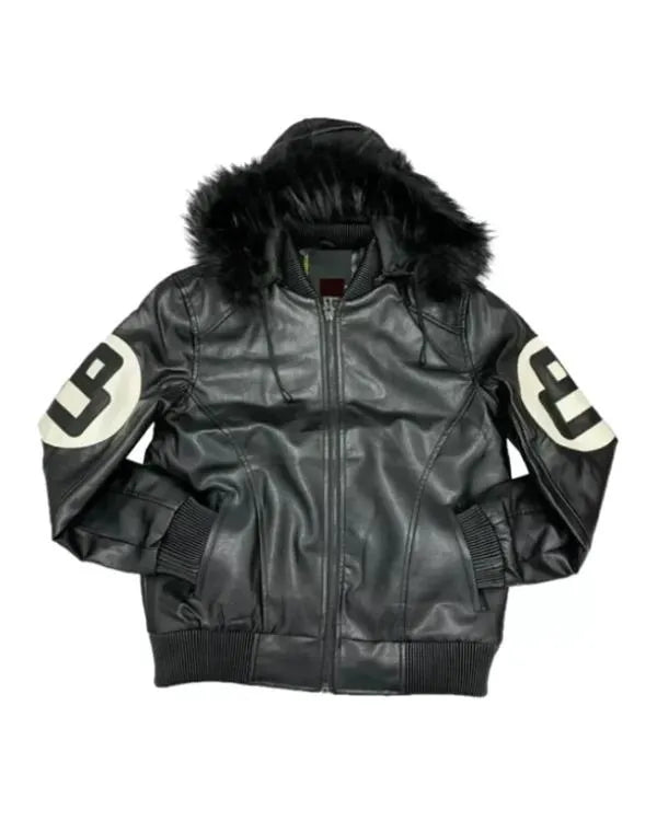 8 Ball David Puddy Black Leather Bomber Jacket