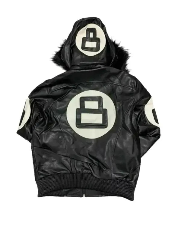 8 Ball David Puddy Black Leather Bomber Jacket