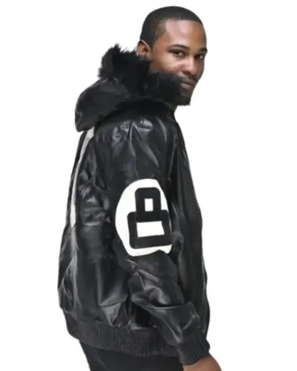 8 Ball David Puddy Black Leather Bomber Jacket
