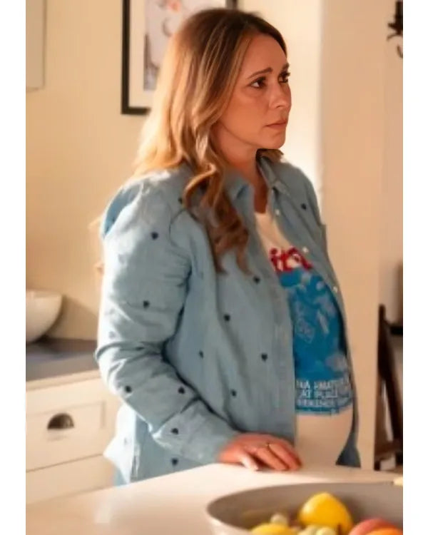 9-1-1 S08 Jennifer Love Hewitt Hearts Printed Denim Shirt