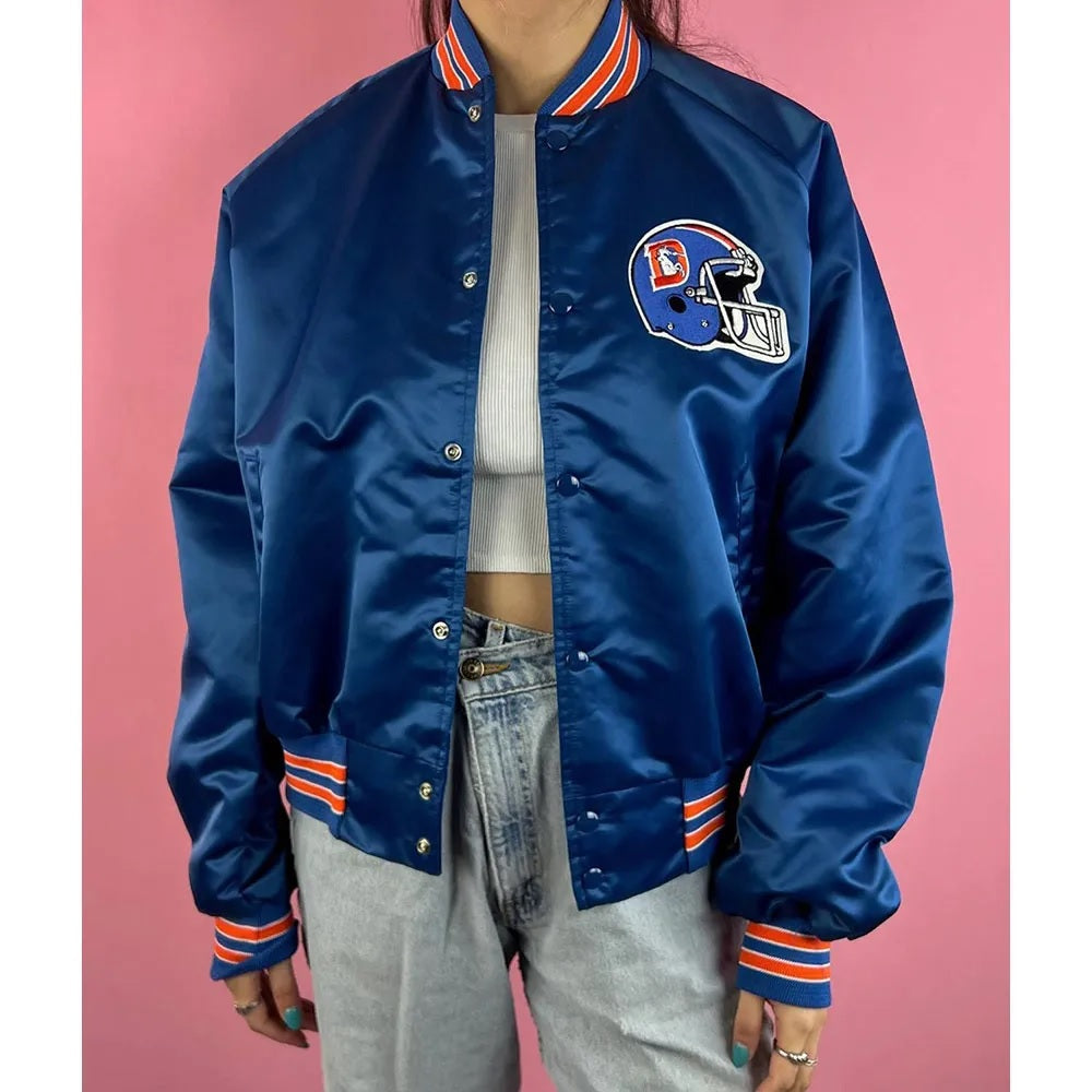 90’s Denver Broncos Blue Satin Jacket - Trendy Layer