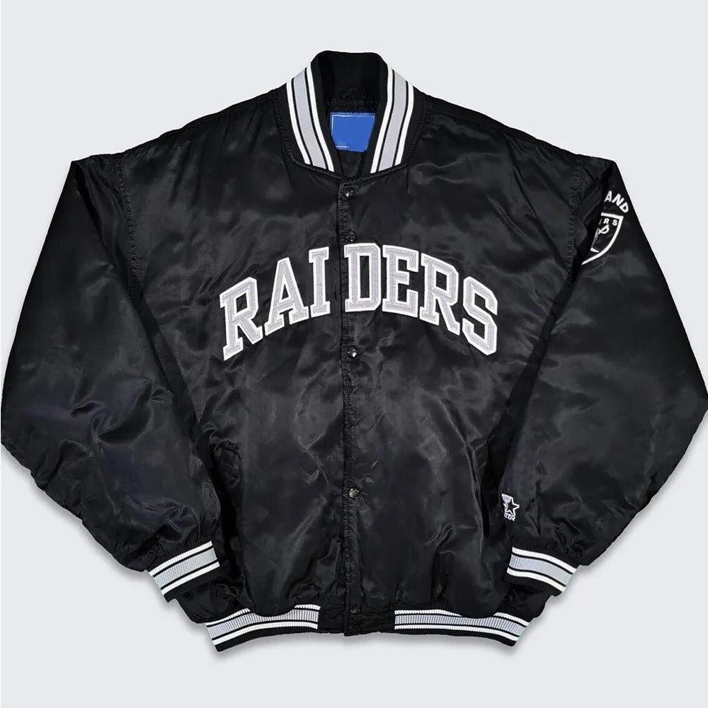 90’s Oakland Raiders Black Satin Bomber Jacket NYC Jackets