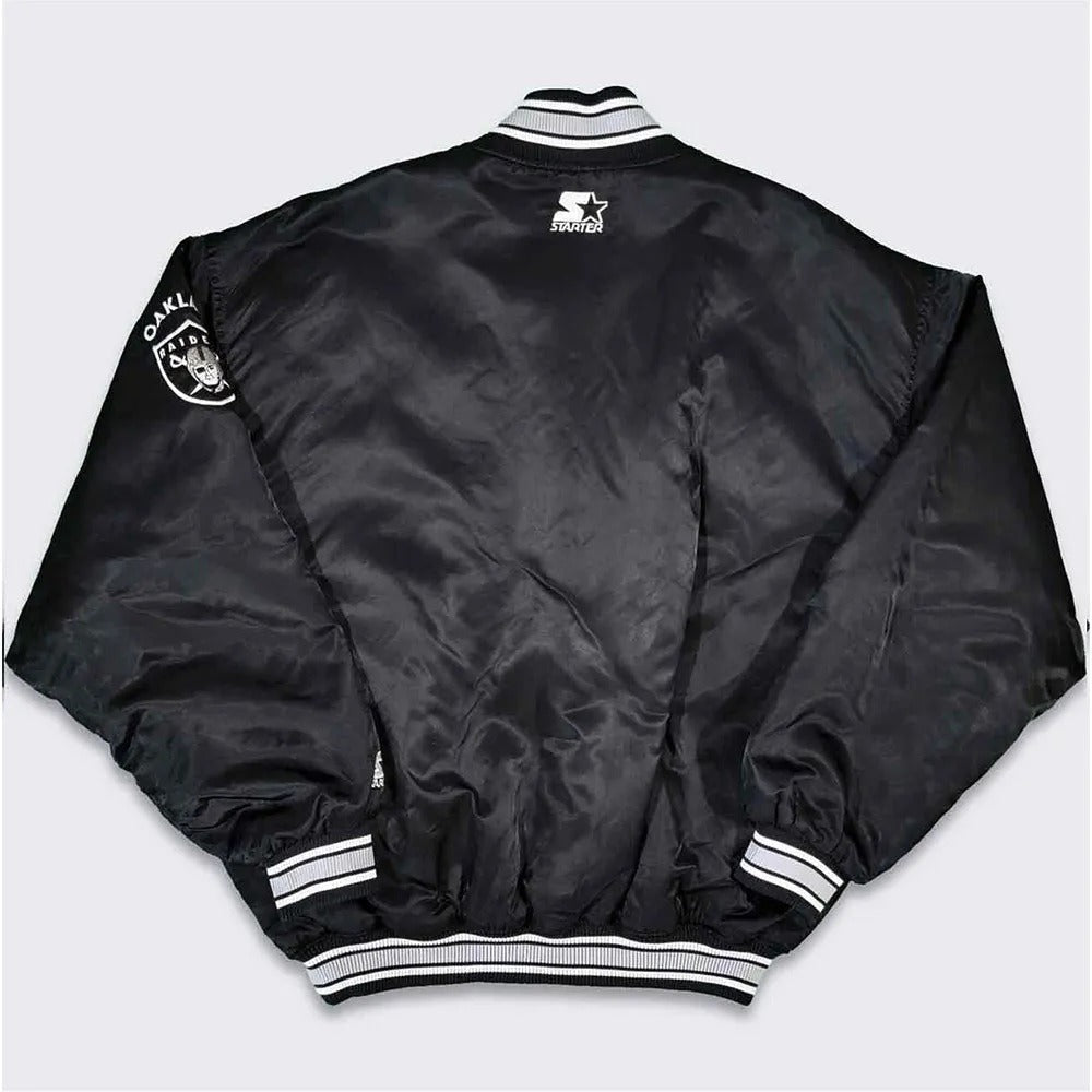 90’s Oakland Raiders Black Satin Bomber Jacket NYC Jackets