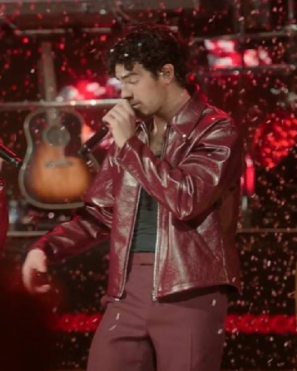 A Very Jonas Christmas Joe Jonas Burgundy Leather Jacket