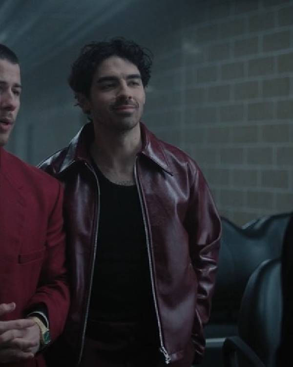A Very Jonas Christmas Joe Jonas Burgundy Leather Jacket