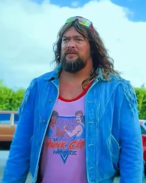 A Minecraft Movie 2025 Jason Momoa Blue Fringe Jacket