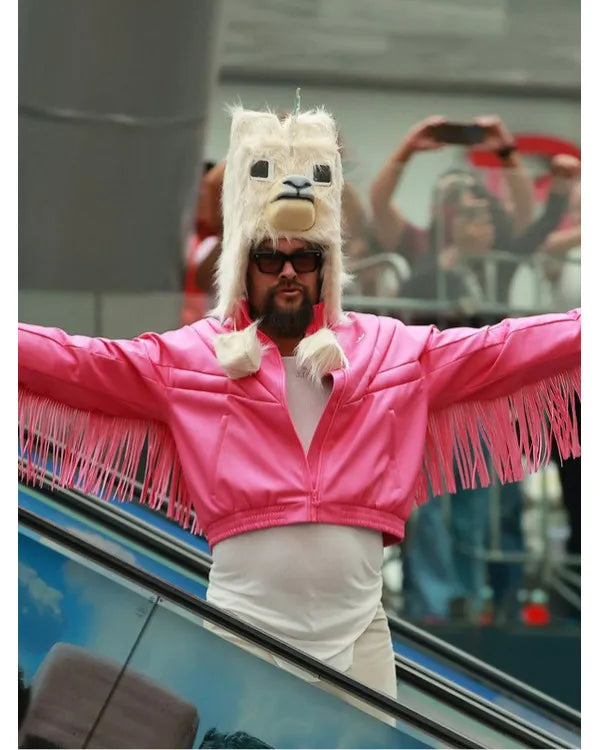 A Minecraft Movie 2025 Jason Momoa Pink Bomber Jacket