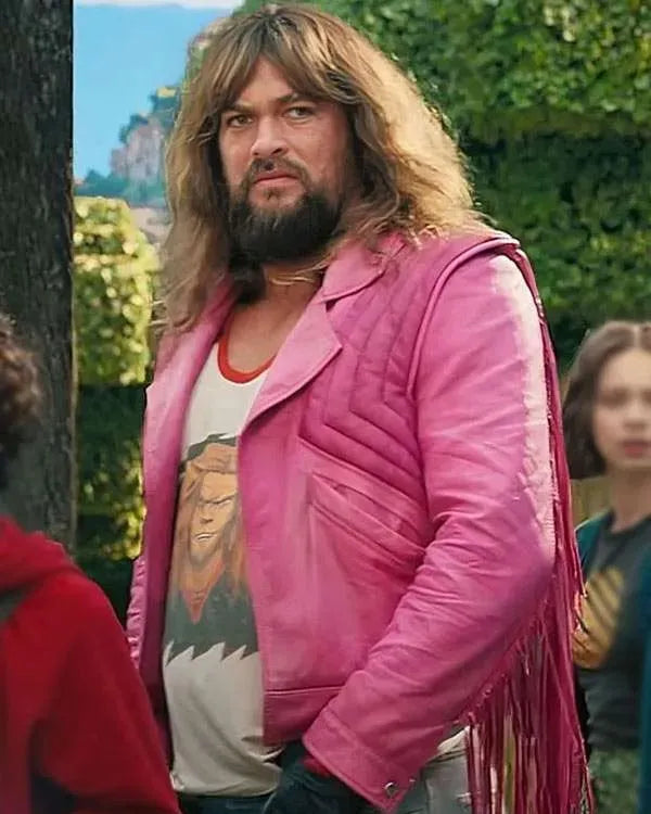 A Minecraft Movie 2025 Jason Momoa Pink Fringe Jacket