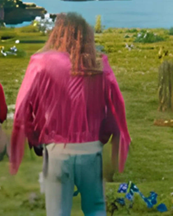 A Minecraft Movie 2025 Jason Momoa Pink Fringe Jacket