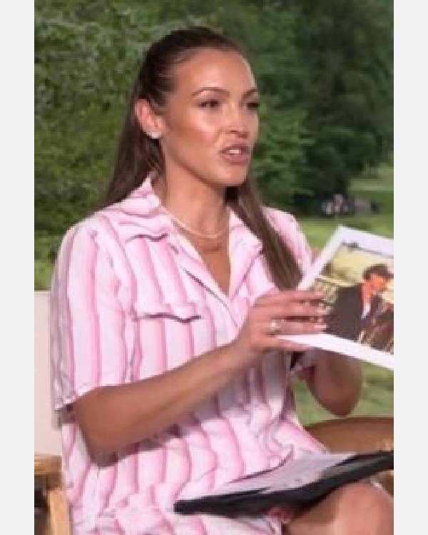 Access Daily Emily Orozco Pink and White Striped Mini Dress Clanton Jacket