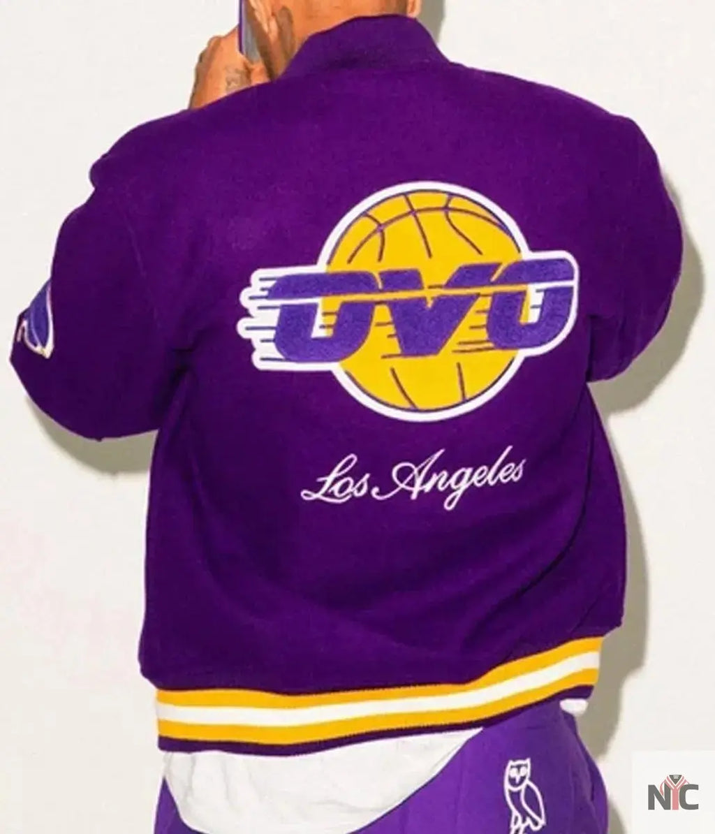 Los Angeles Lakers OVO Purple Wool Varsity Jacket Clanton Jacket