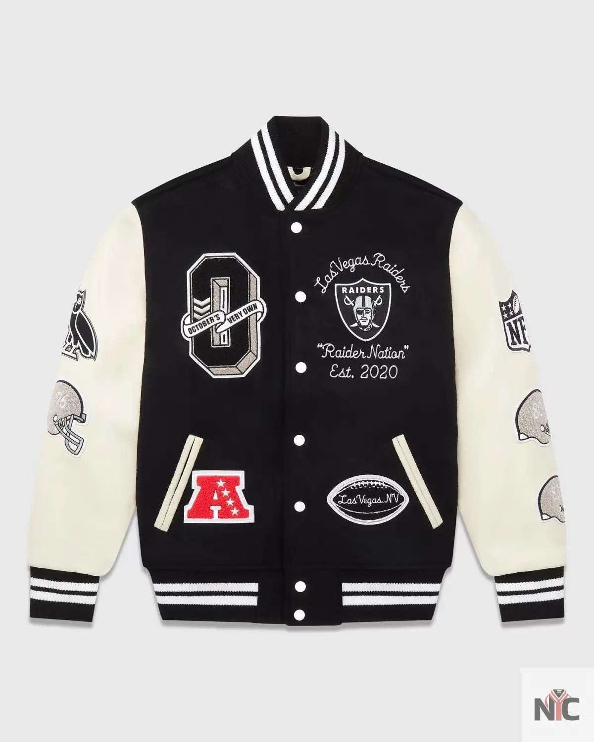 OVO X NFL Las Vegas Raiders Varsity Jacket Clanton Jacket