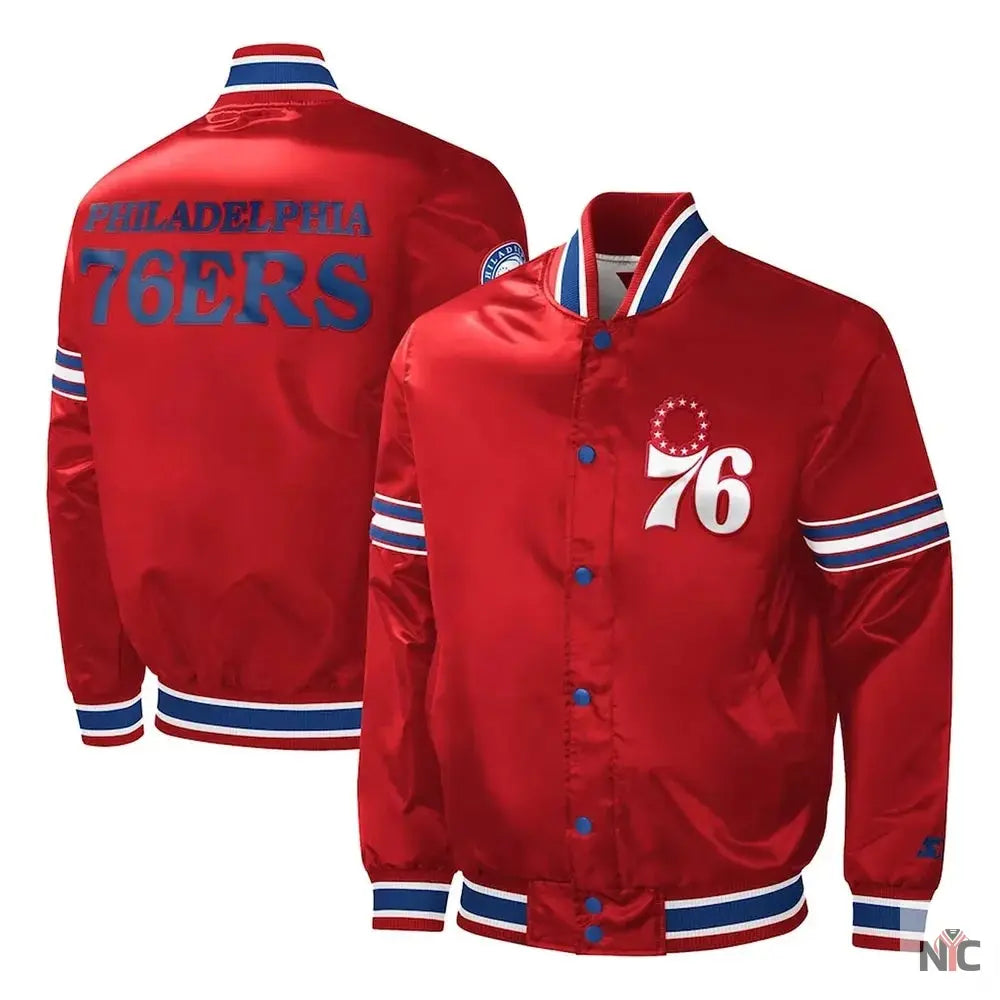 Philadelphia 76ers Slider Red Varsity Satin Jacket Clanton Jacket