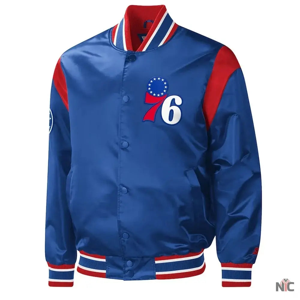 Royal Philadelphia 76ers Force Play Satin Jacket Clanton Jacket