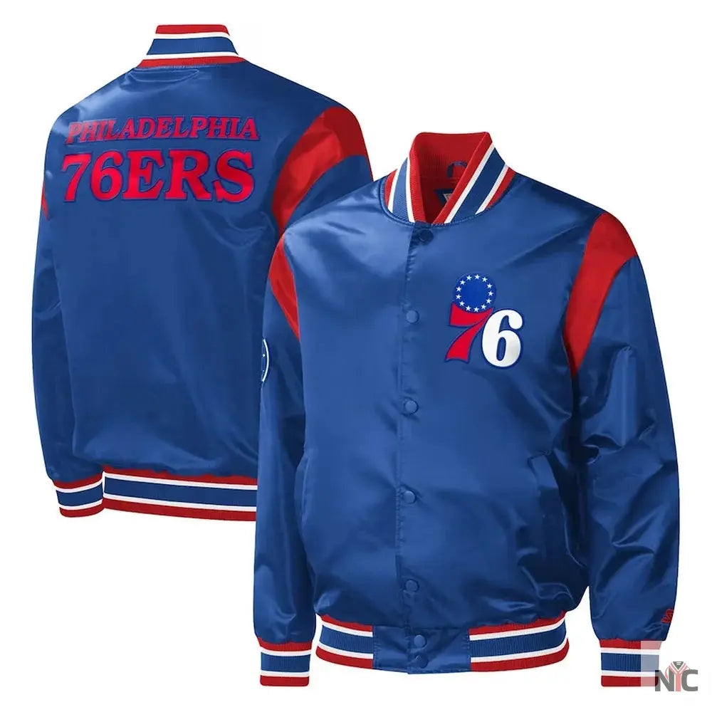 Royal Philadelphia 76ers Force Play Satin Jacket Clanton Jacket