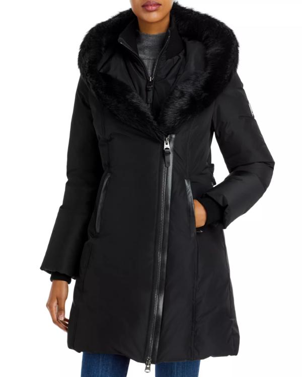 A Merry Little Ex-Mas 2025 Jameela Jamil Black Fur-Trim Coat