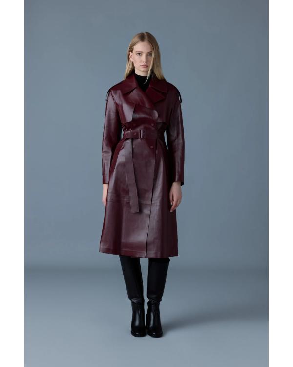 A Merry Little Ex-Mas 2025 Jameela Jamil Burgundy Leather Coat