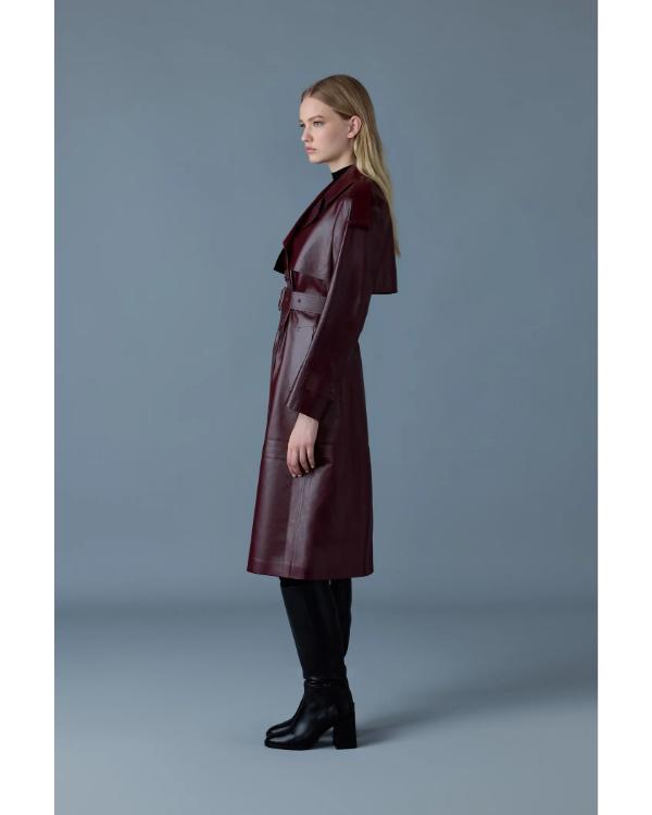 A Merry Little Ex-Mas 2025 Jameela Jamil Burgundy Leather Coat