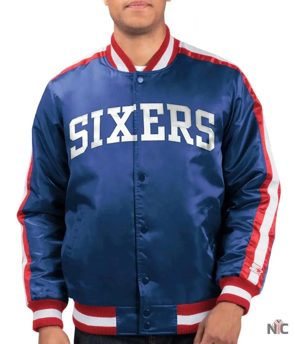 The Offensive Philadelphia 76ers Varsity Satin Full-Snap Jacket Clanton Jacket