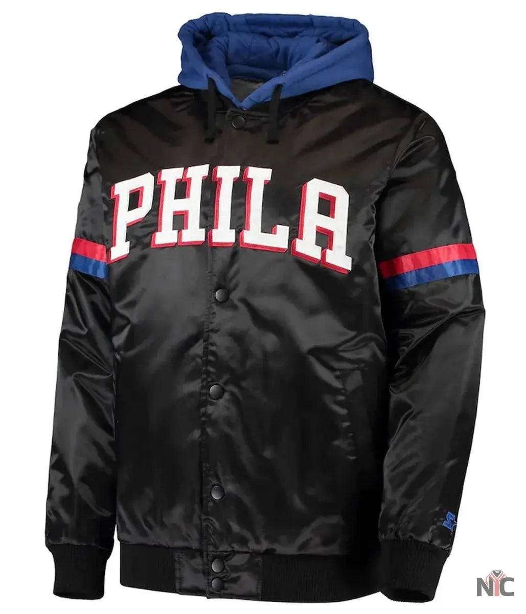 Varsity Philadelphia 76ers Full-Snap Hoodie Jacket Clanton Jacket
