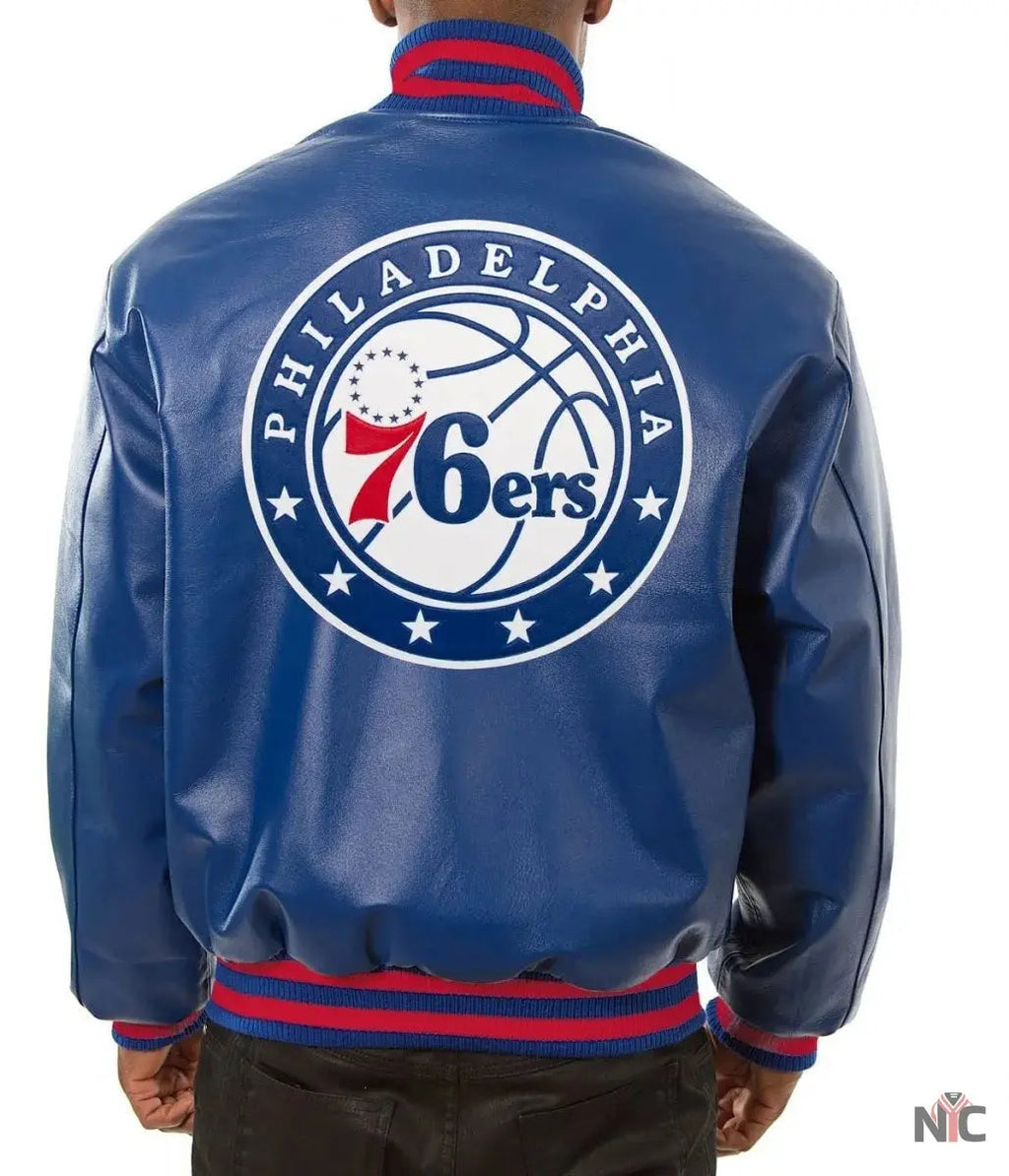 Varsity Philadelphia 76ers Royal Blue Leather Jacket Clanton Jacket