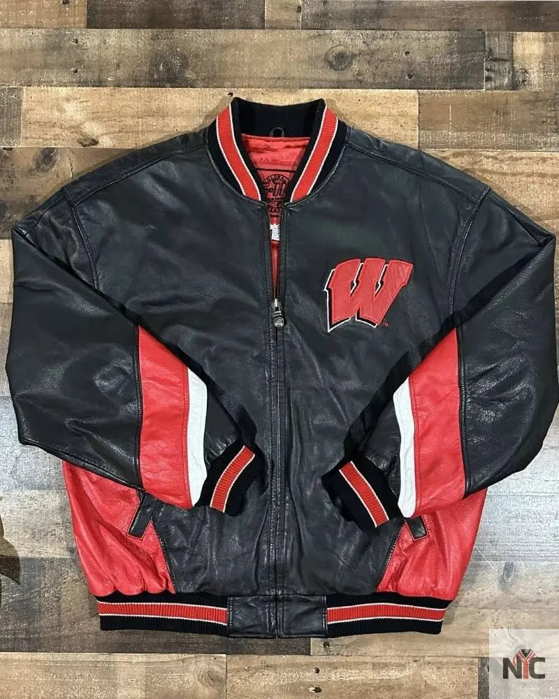 Vintage University Of Wisconsin Badgers Leather Jacket Clanton Jacket